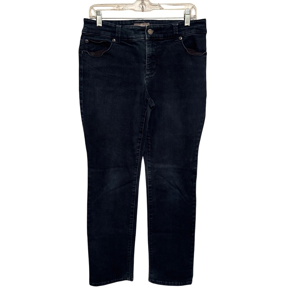 Chico's So Slimming Women's Dark Wash Denim Jeans Straight Leg‎ Size 1 (8) Reg